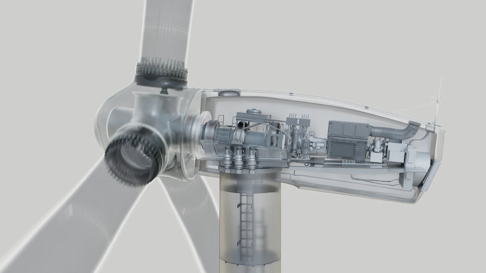 Cutaway rendering of the reconstructed wind turbine created for a large trade-show backdrop.