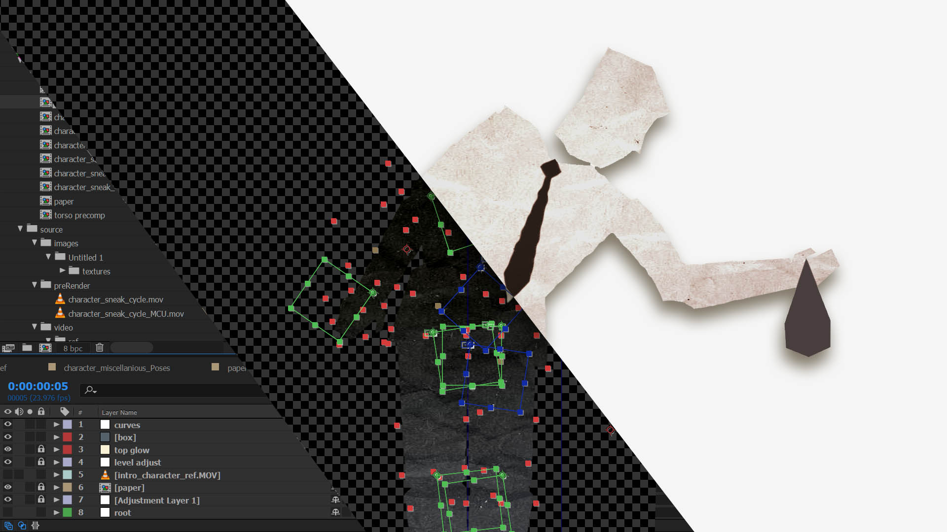 Fool Me Twice title animation: animation controls beside the finished paper-cut character