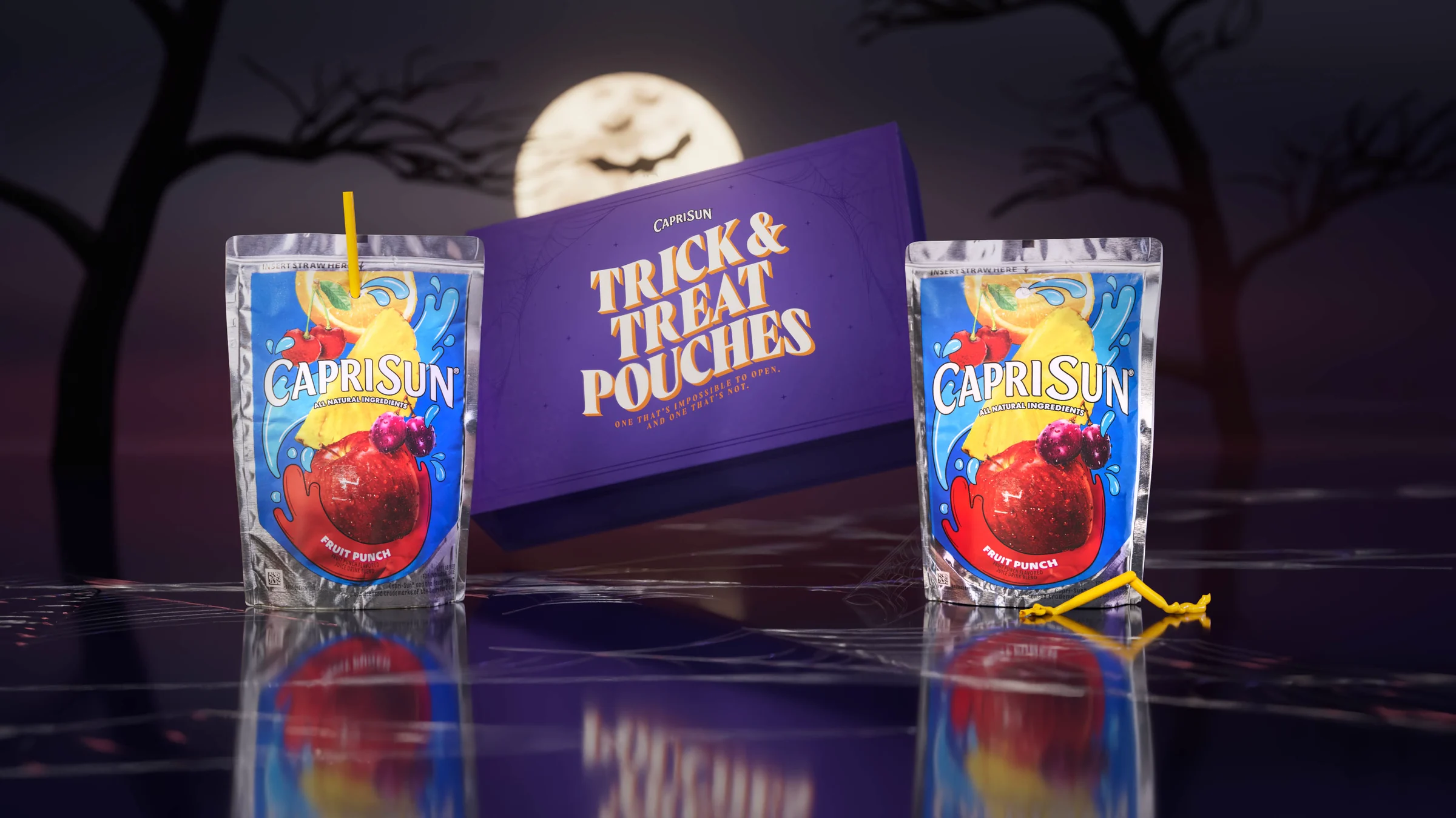 Final Halloween-themed rendering of the Capri Sun Trick & Treat pouch.