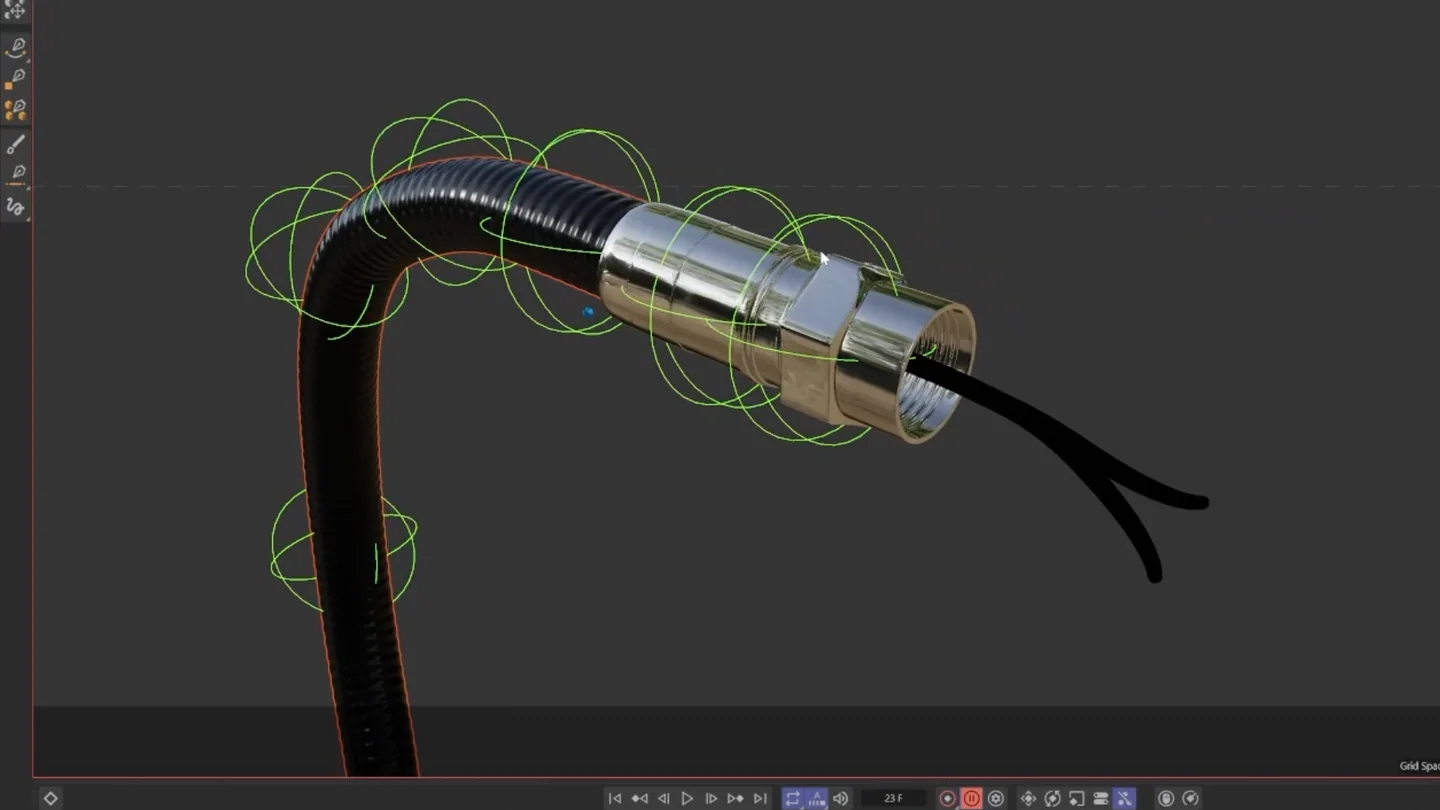 Cinema 4D viewport showing green character rig controls around Cable Snake.